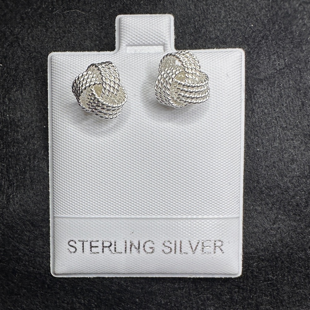 925 Textured Love Knot Earrings - Sterling Silver 3/8”